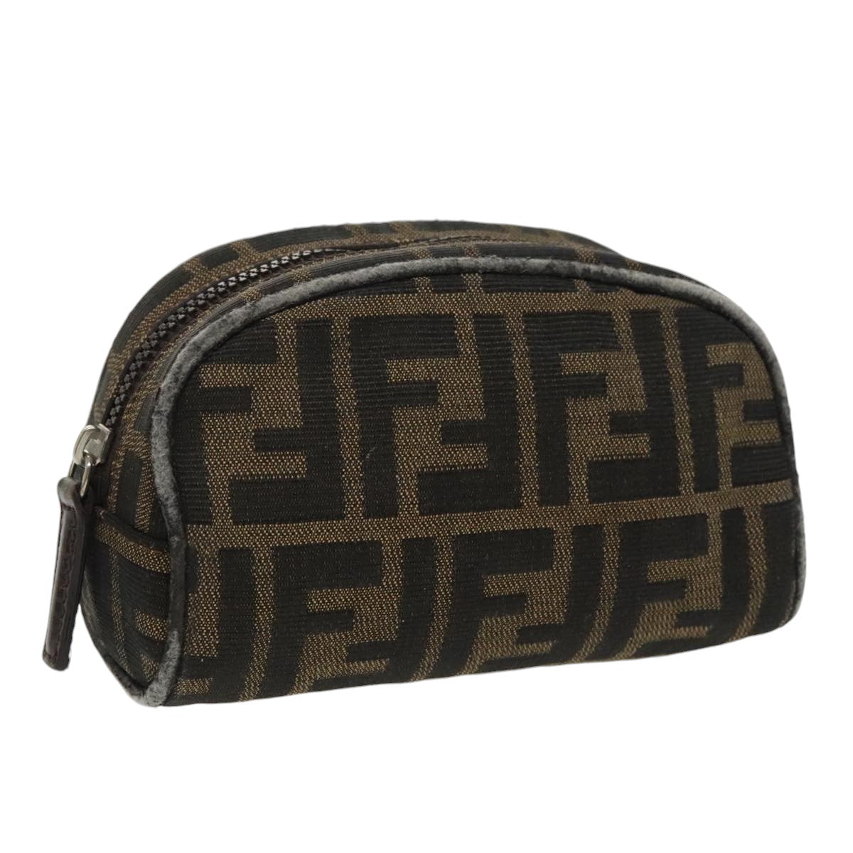 FENDI Zucca Canvas Pouch Brown Black Auth fm4108