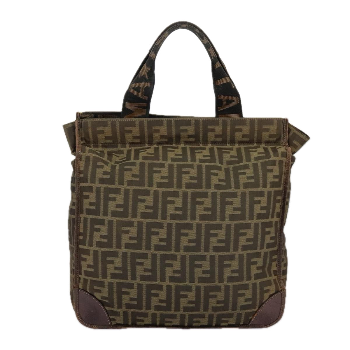 FENDI Zucca Canvas Tote Bag Brown Black Auth fm4146