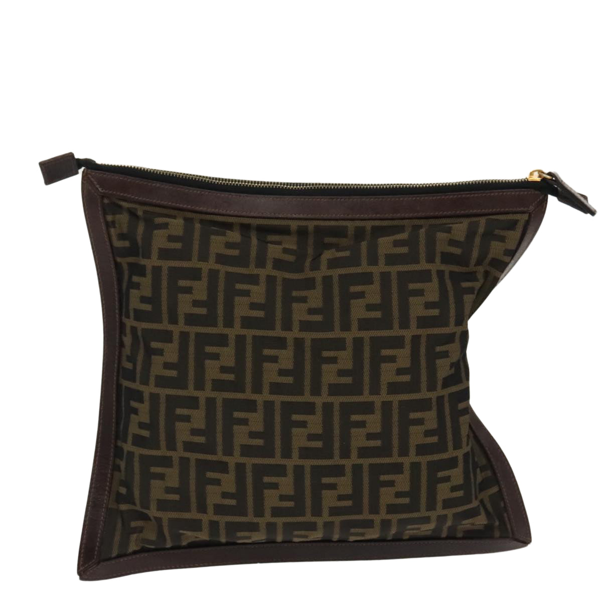 FENDI Zucca Canvas Clutch Bag Brown Black gold Auth fm4148