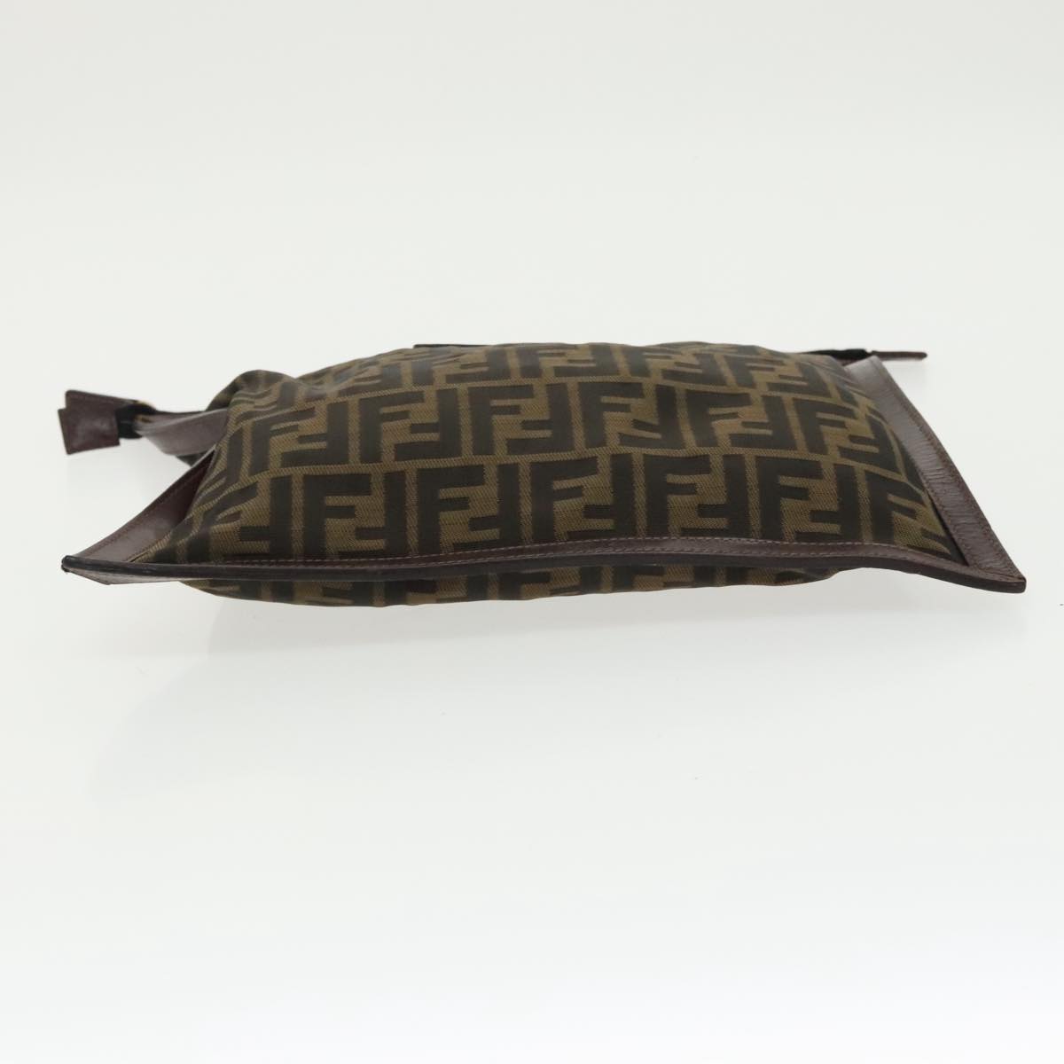 FENDI Zucca Canvas Clutch Bag Brown Black gold Auth fm4148