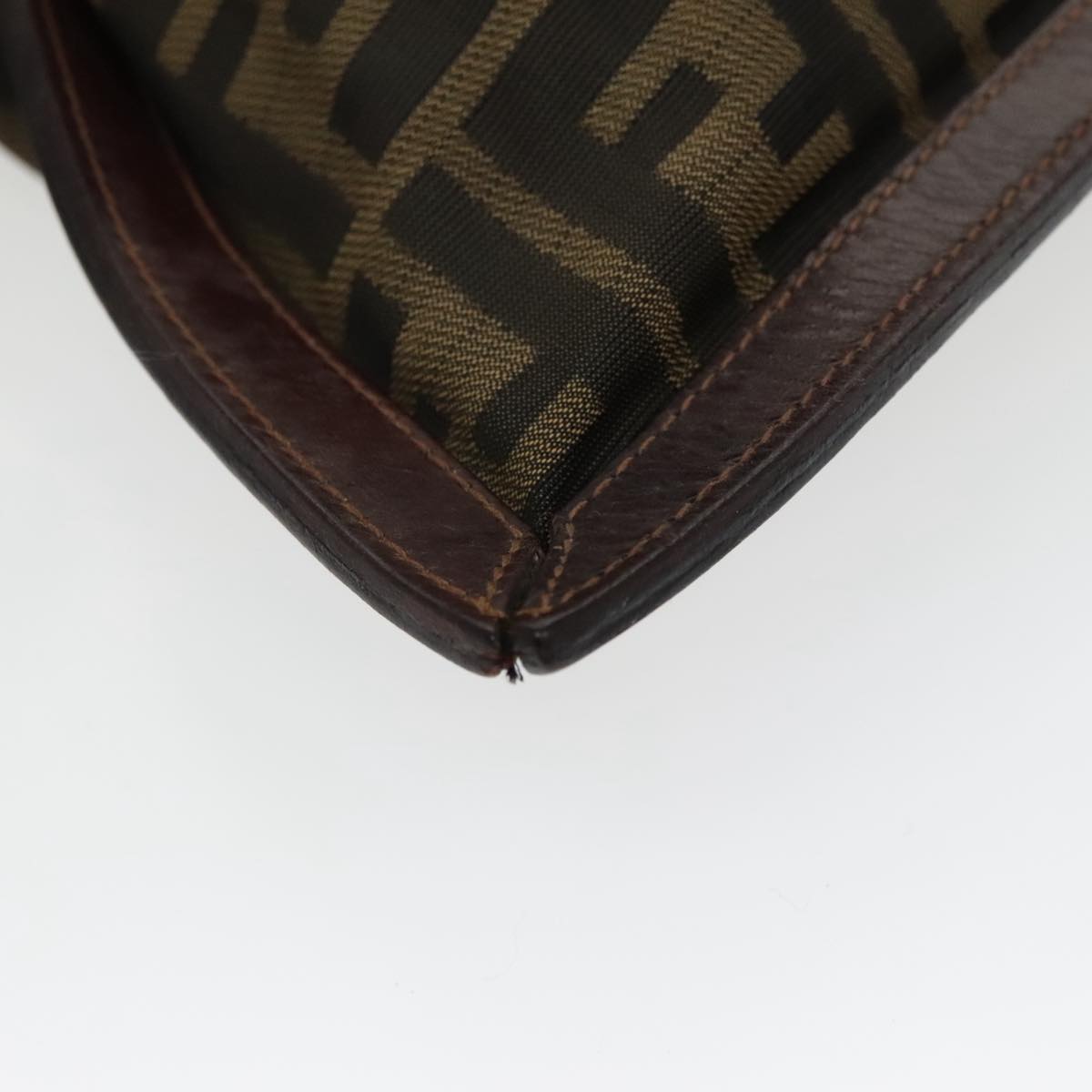 FENDI Zucca Canvas Clutch Bag Brown Black gold Auth fm4148