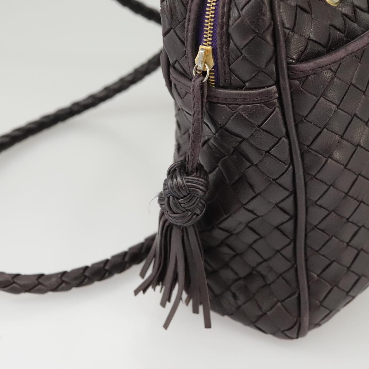 BOTTEGAVENETA INTRECCIATO Shoulder Bag Leather Purple Auth fm4166