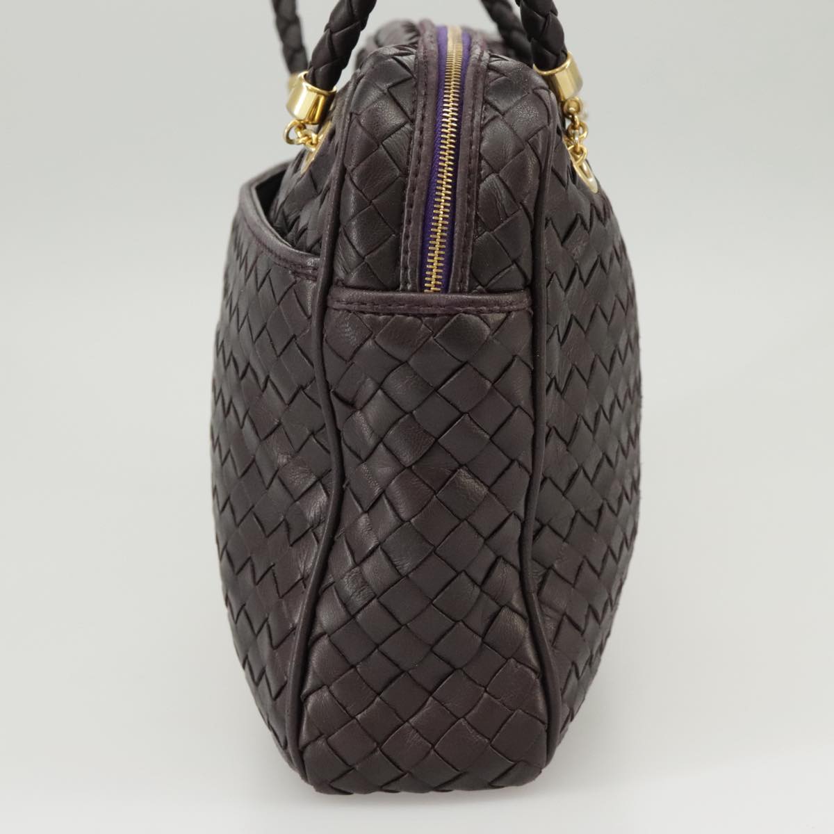 BOTTEGAVENETA INTRECCIATO Shoulder Bag Leather Purple Auth fm4166