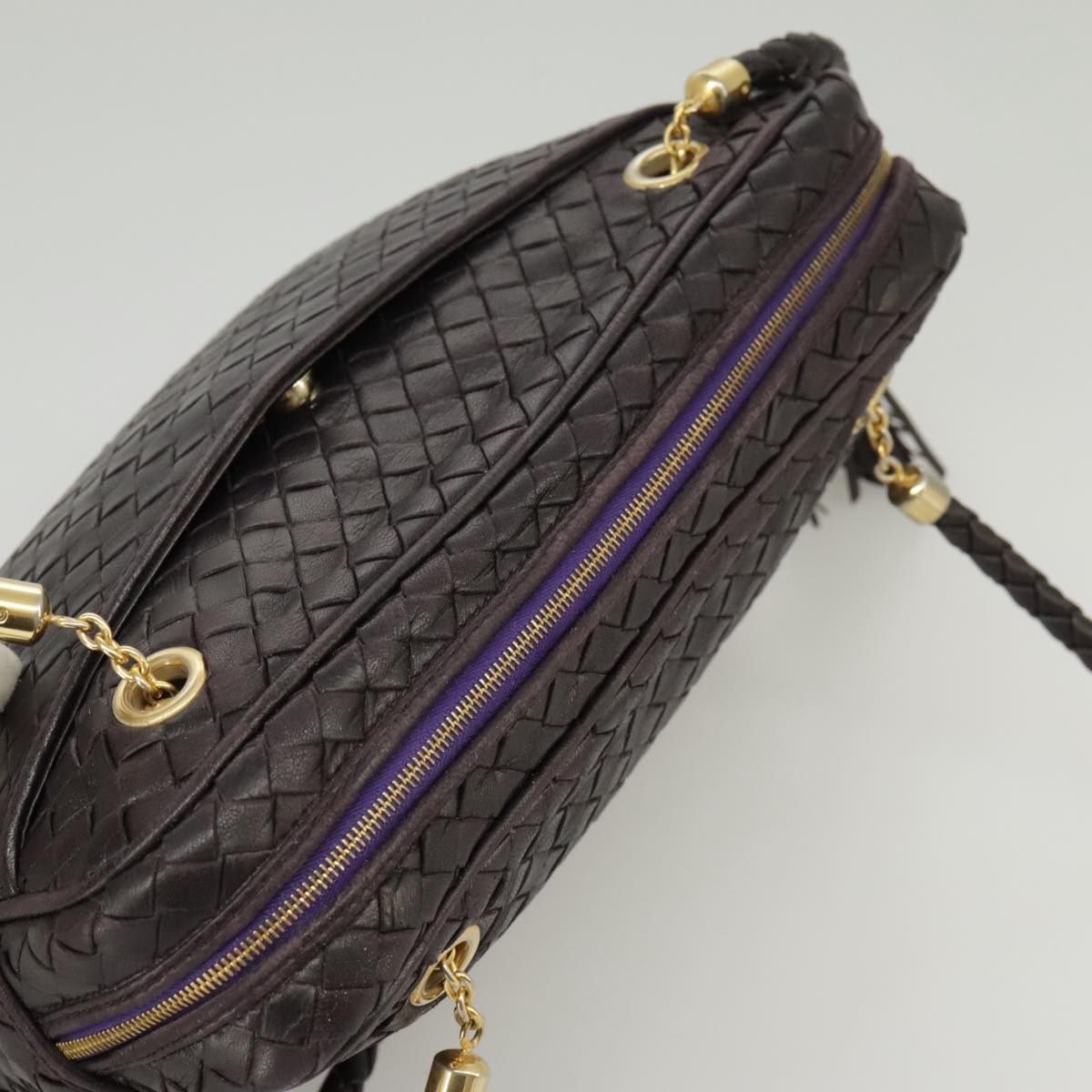 BOTTEGAVENETA INTRECCIATO Shoulder Bag Leather Purple Auth fm4166