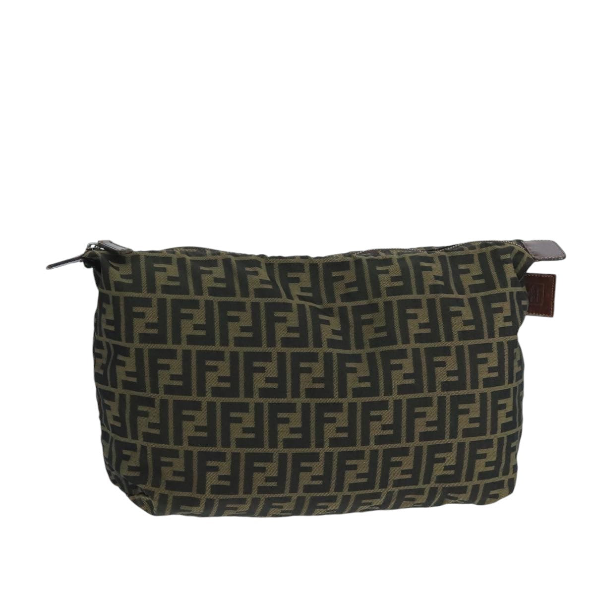 FENDI Zucca Canvas Pouch Brown Black Auth fm4183