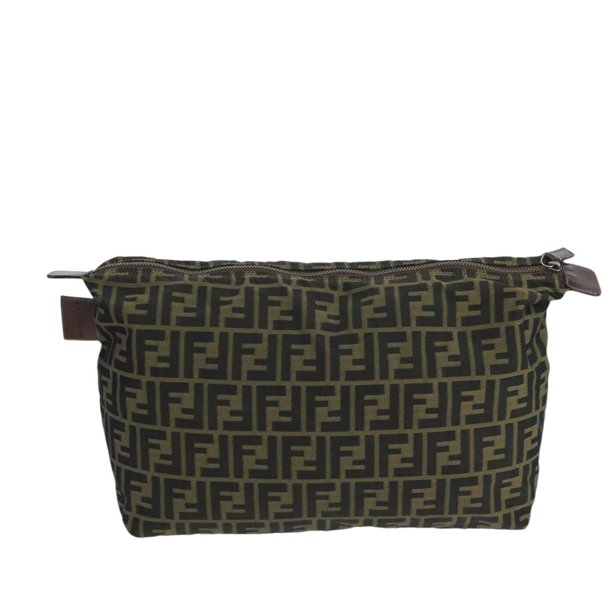 FENDI Zucca Canvas Pouch Brown Black Auth fm4183
