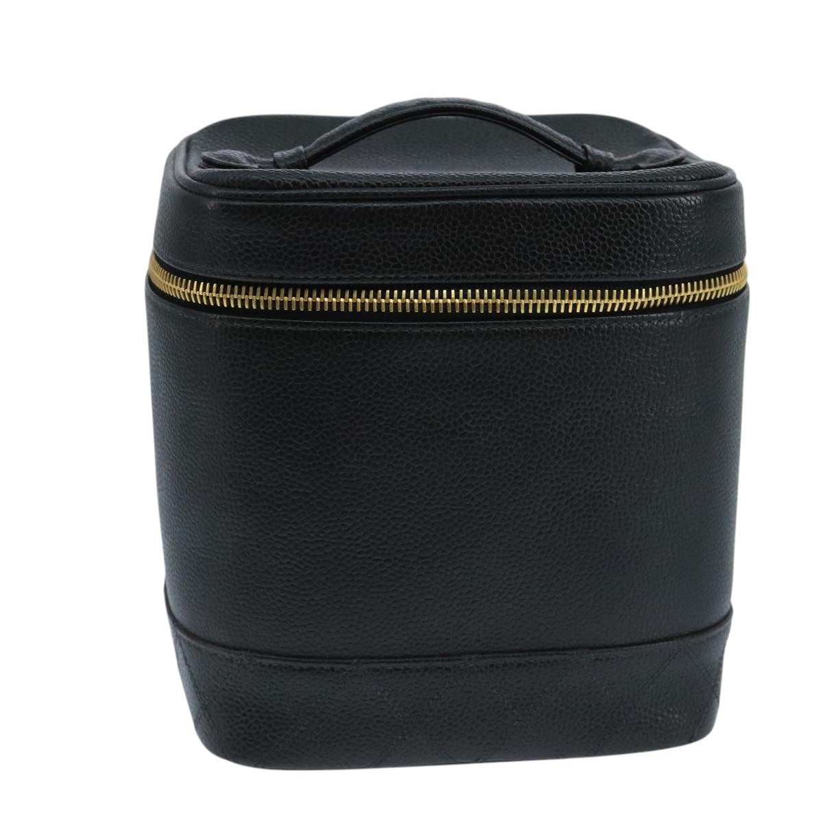 CHANEL Bicolore Vanity Cosmetic Pouch Caviar Skin Black Gold CC Auth fm4192