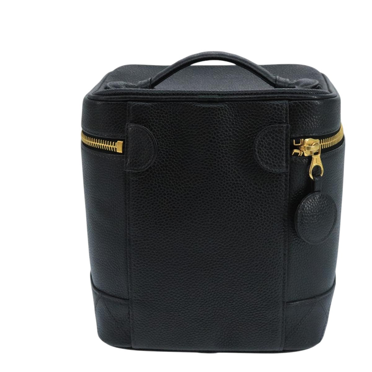 CHANEL Bicolore Vanity Cosmetic Pouch Caviar Skin Black Gold CC Auth fm4192
