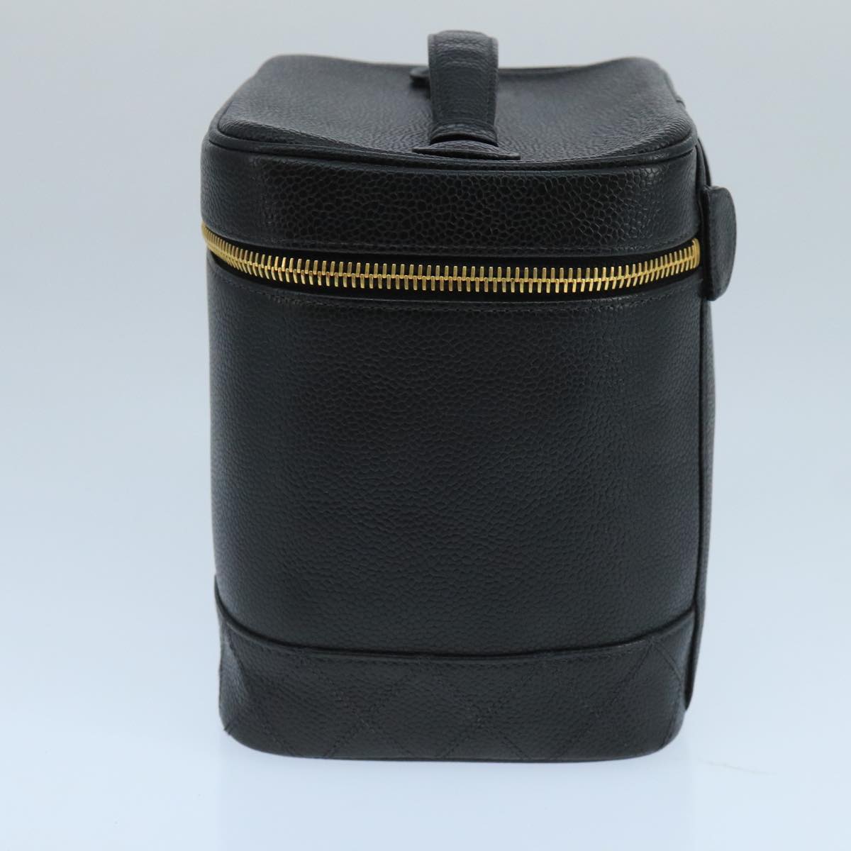 CHANEL Bicolore Vanity Cosmetic Pouch Caviar Skin Black Gold CC Auth fm4192