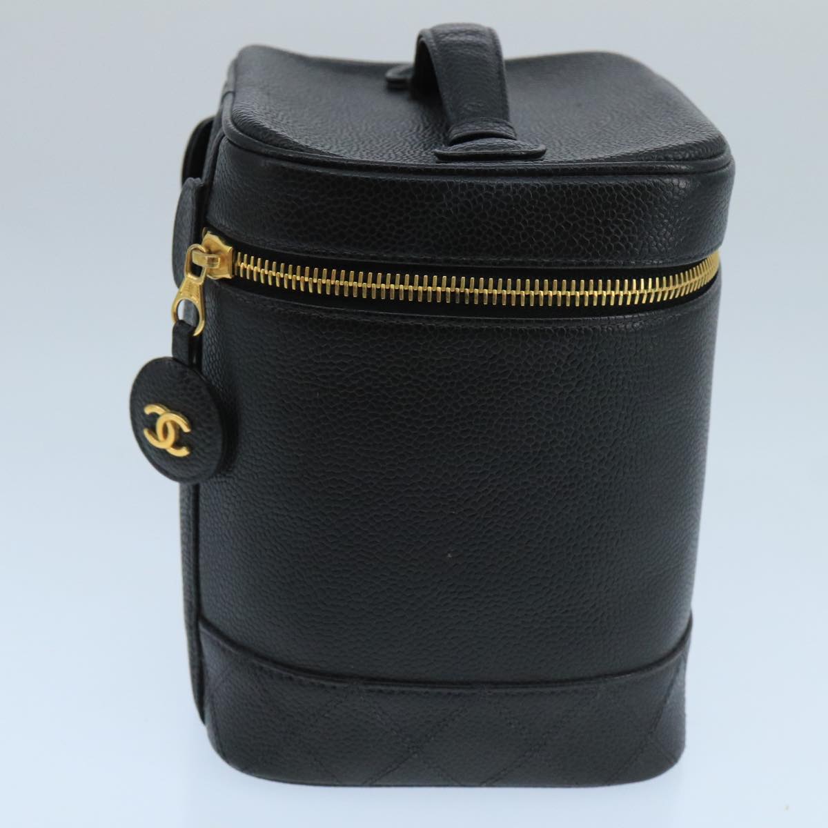 CHANEL Bicolore Vanity Cosmetic Pouch Caviar Skin Black Gold CC Auth fm4192