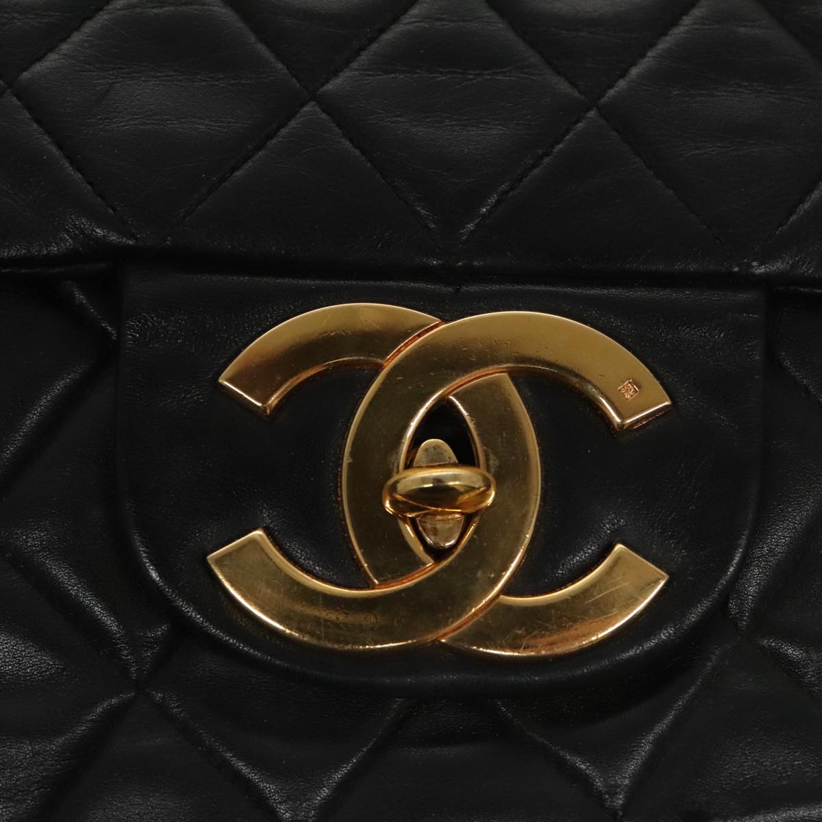 CHANEL Big Matelasse Chain Shoulder Bag Lamb Skin Black Gold CC Auth fm4193