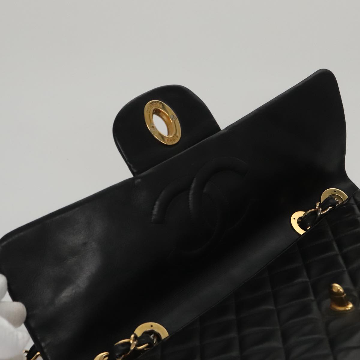 CHANEL Big Matelasse Chain Shoulder Bag Lamb Skin Black Gold CC Auth fm4193