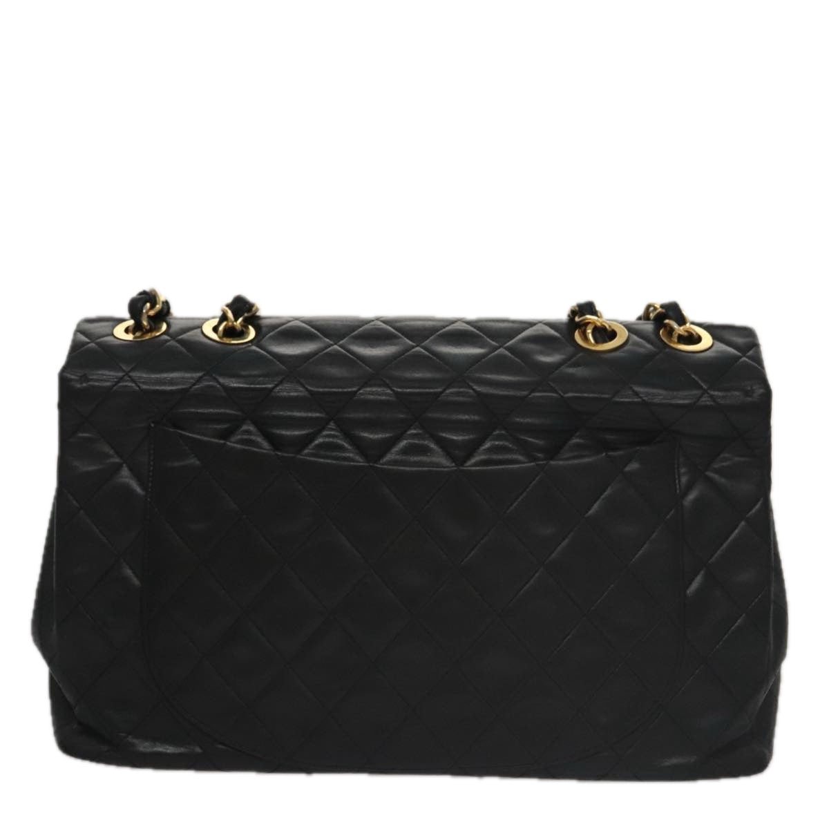 CHANEL Big Matelasse Chain Shoulder Bag Lamb Skin Black Gold CC Auth fm4193