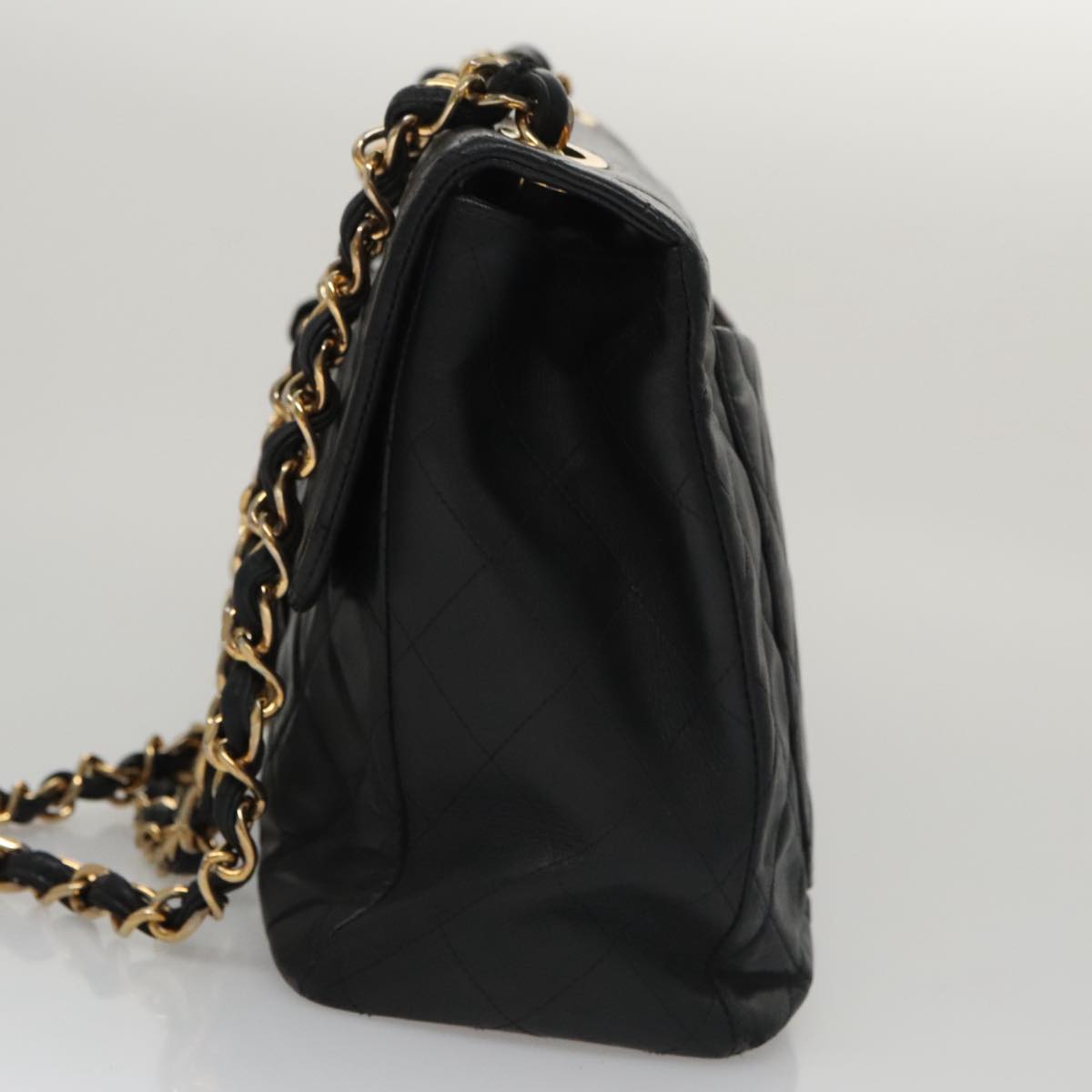 CHANEL Big Matelasse Chain Shoulder Bag Lamb Skin Black Gold CC Auth fm4193