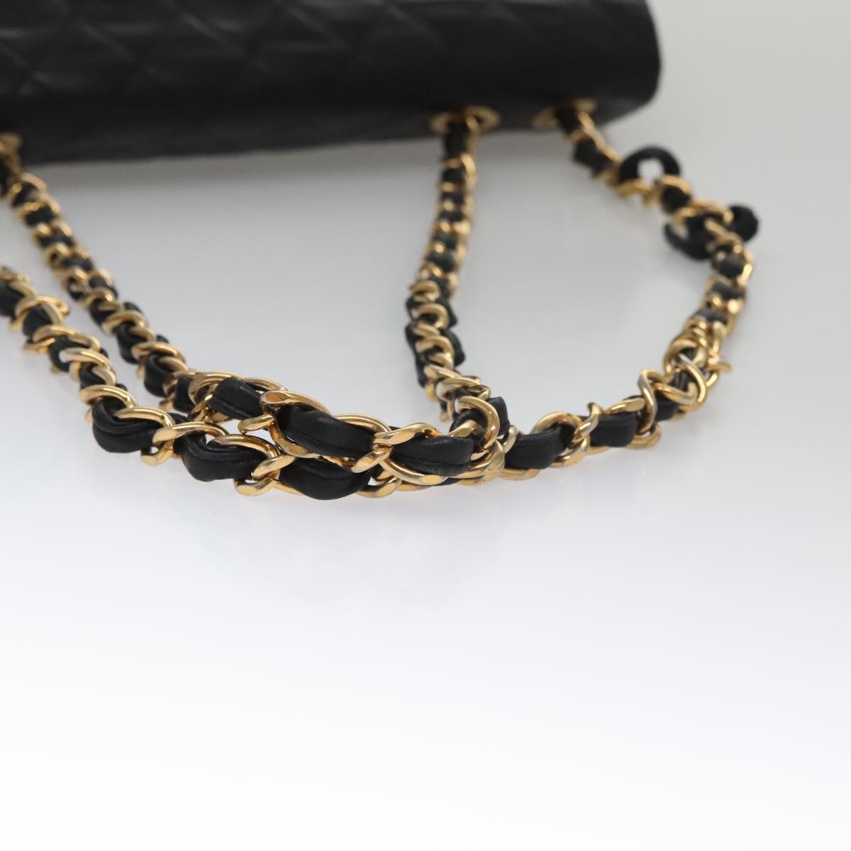 CHANEL Big Matelasse Chain Shoulder Bag Lamb Skin Black Gold CC Auth fm4193
