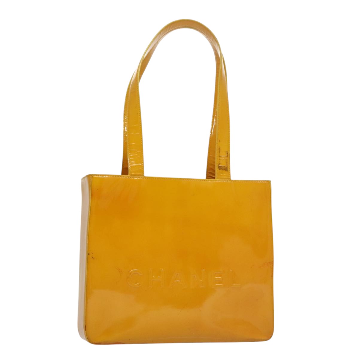CHANEL Tote Bag Enamel Yellow CC Auth fm4195