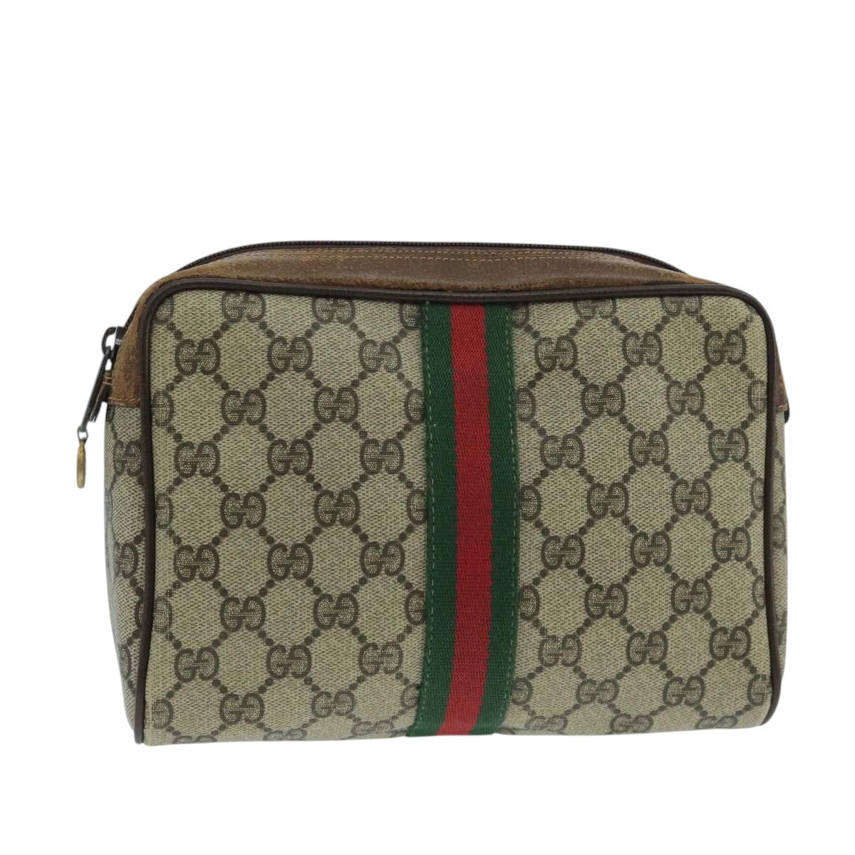 GUCCI GG Supreme Web Sherry Line Clutch Bag PVC Beige 32 014 3553 Auth fm4225