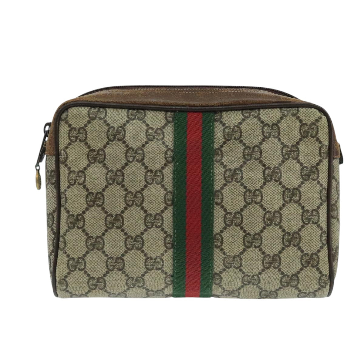 GUCCI GG Supreme Web Sherry Line Clutch Bag PVC Beige 32 014 3553 Auth fm4225
