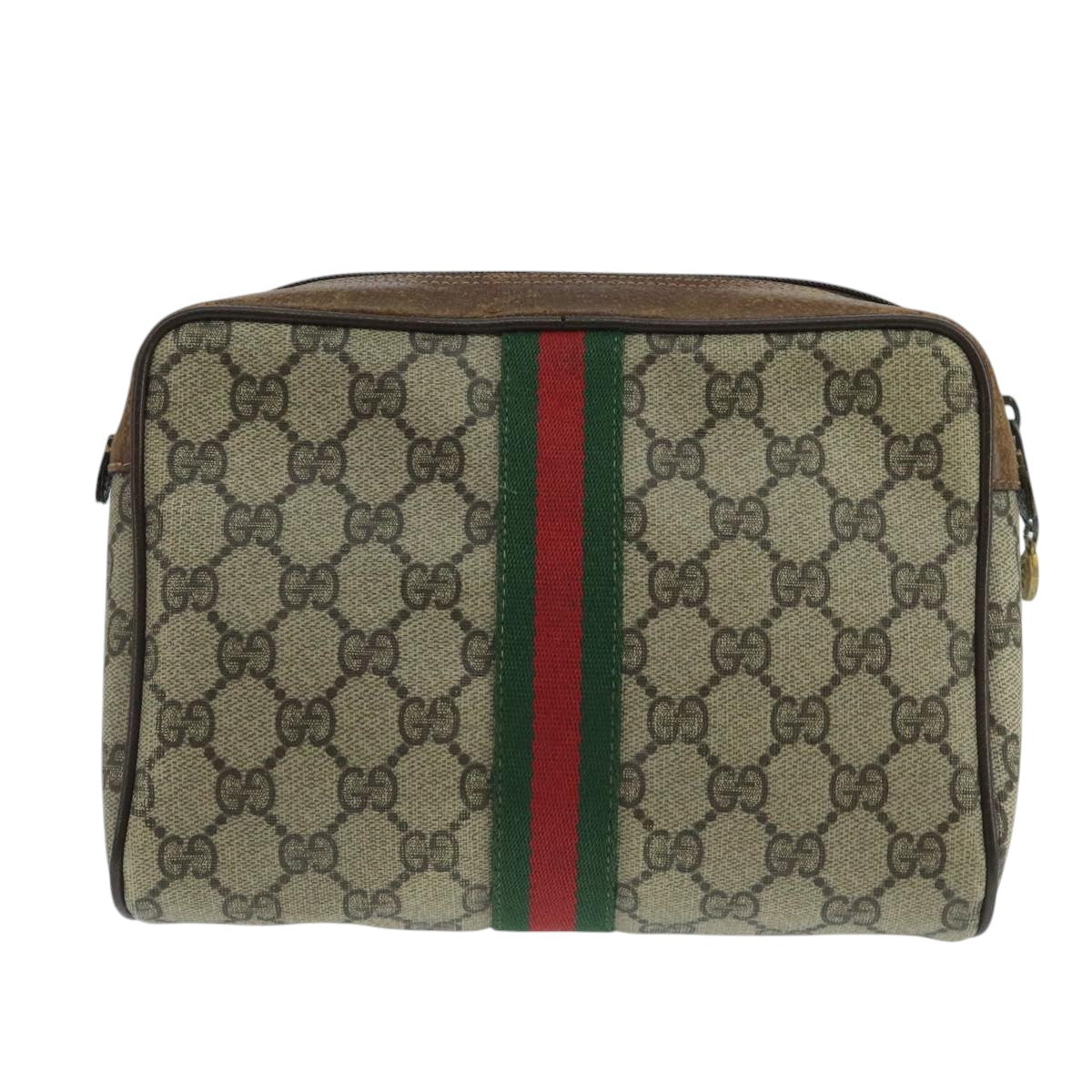 GUCCI GG Supreme Web Sherry Line Clutch Bag PVC Beige 32 014 3553 Auth fm4225