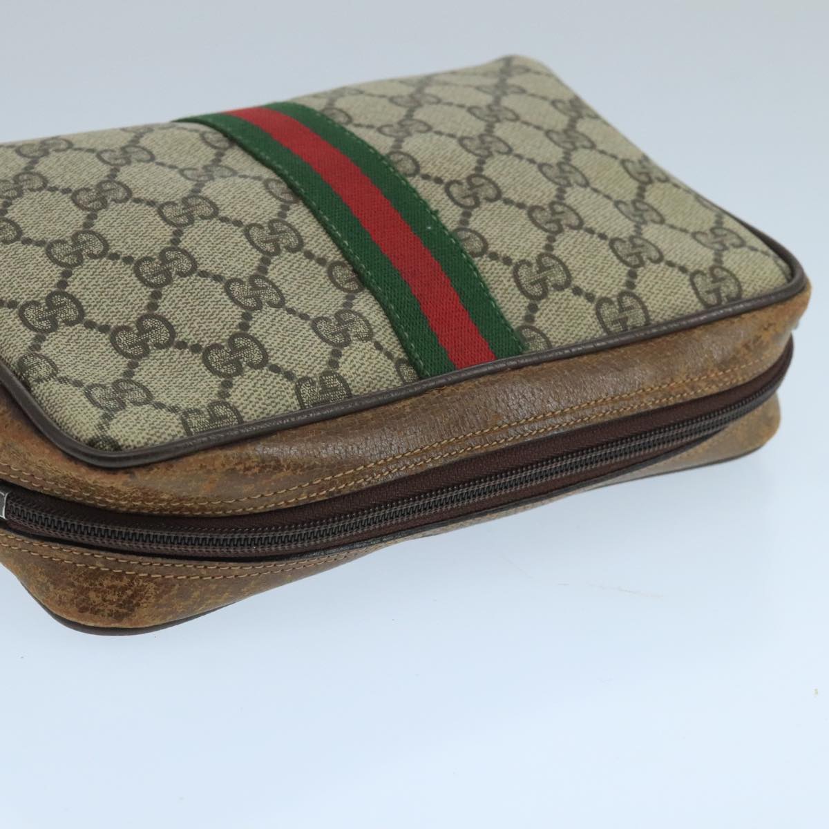 GUCCI GG Supreme Web Sherry Line Clutch Bag PVC Beige 32 014 3553 Auth fm4225