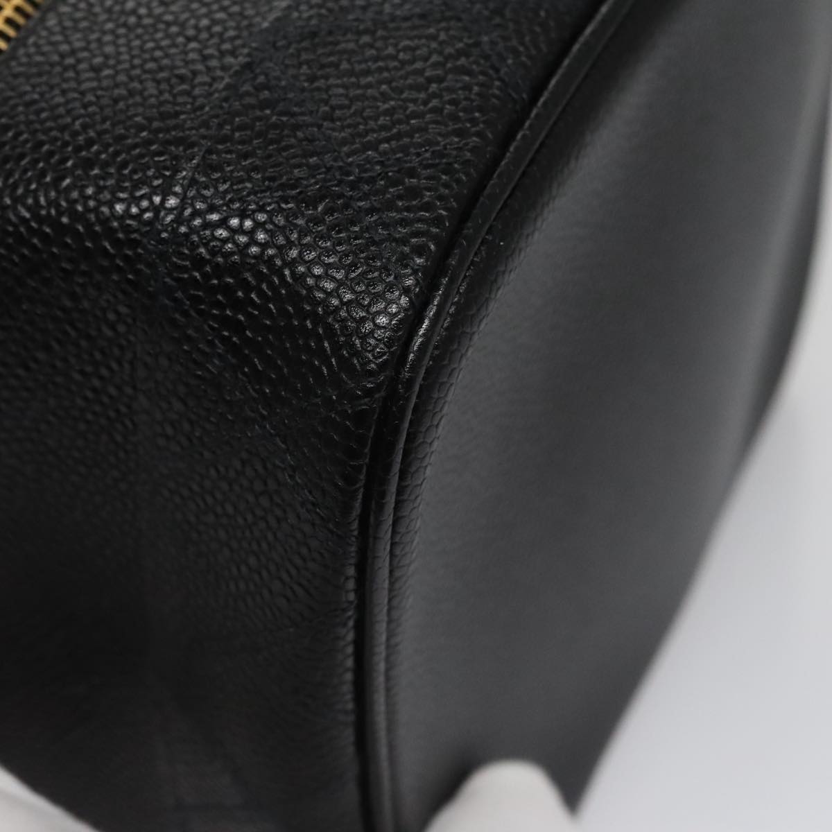 CHANEL Bicolore Vanity Cosmetic Pouch Caviar Skin Black Gold CC Auth fm4250