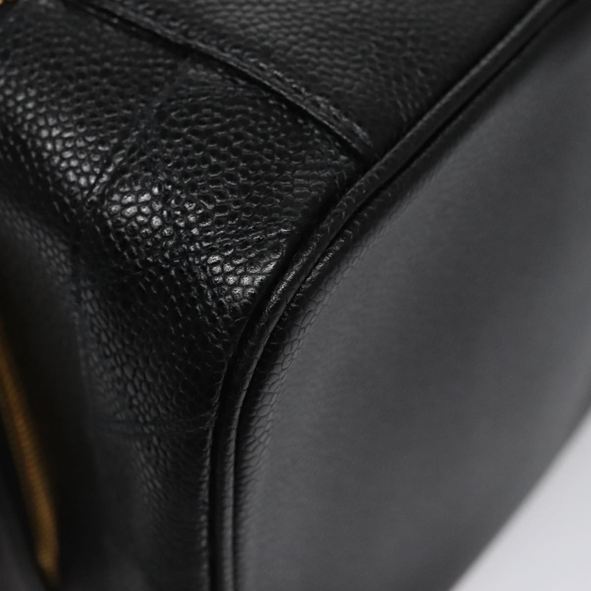 CHANEL Bicolore Vanity Cosmetic Pouch Caviar Skin Black Gold CC Auth fm4250