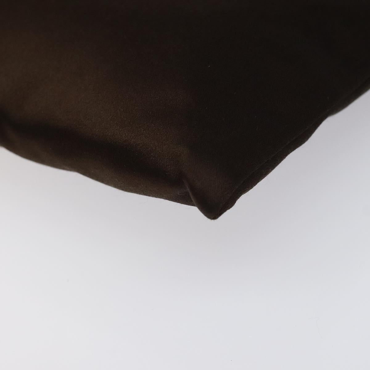 PRADA Hand Bag Satin Dark Brown Gold Auth fm4379V