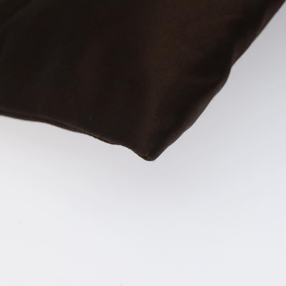 PRADA Hand Bag Satin Dark Brown Gold Auth fm4379V