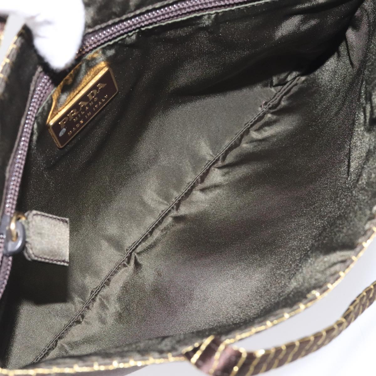 PRADA Hand Bag Satin Dark Brown Gold Auth fm4379V
