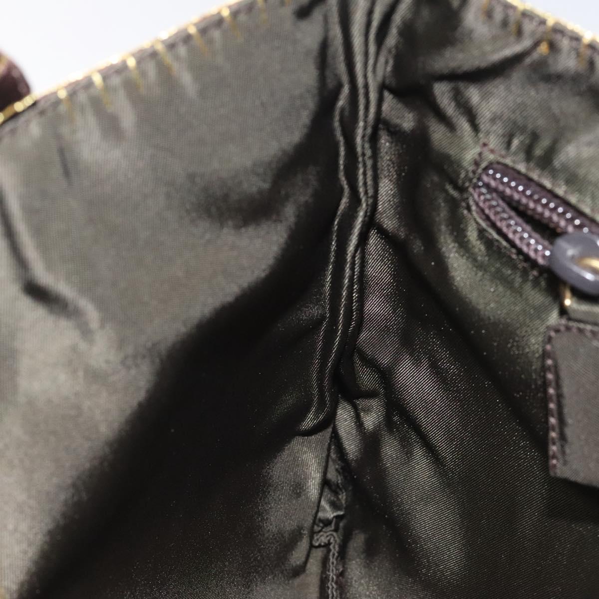 PRADA Hand Bag Satin Dark Brown Gold Auth fm4379V