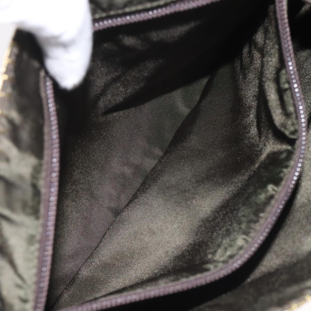 PRADA Hand Bag Satin Dark Brown Gold Auth fm4379V