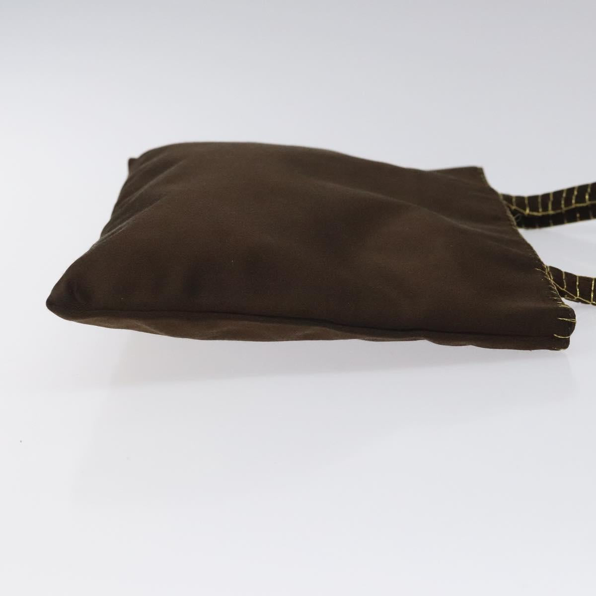 PRADA Hand Bag Satin Dark Brown Gold Auth fm4379V