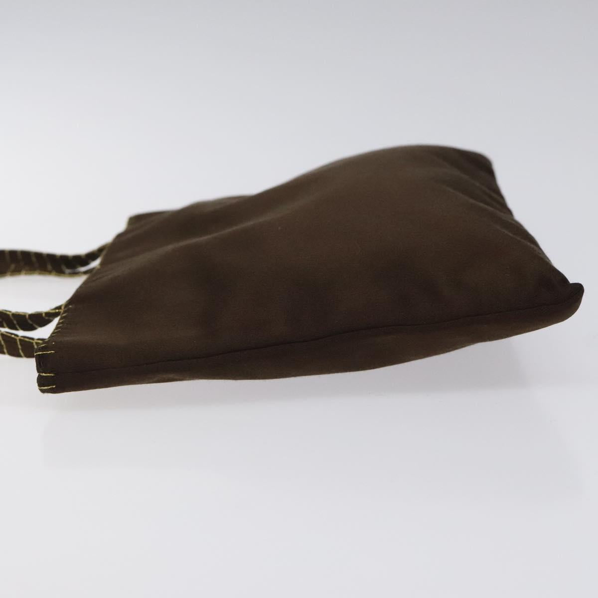 PRADA Hand Bag Satin Dark Brown Gold Auth fm4379V