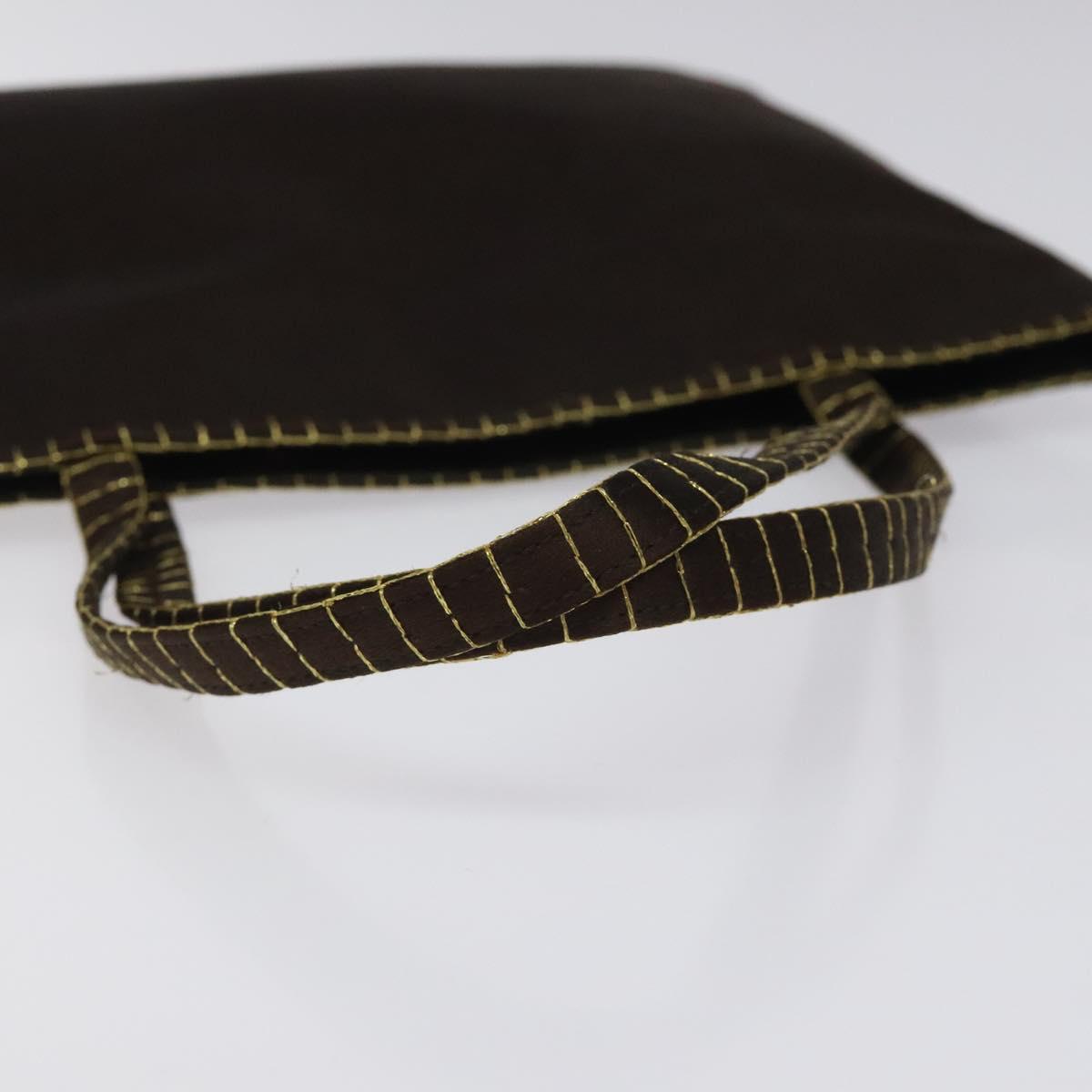 PRADA Hand Bag Satin Dark Brown Gold Auth fm4379V