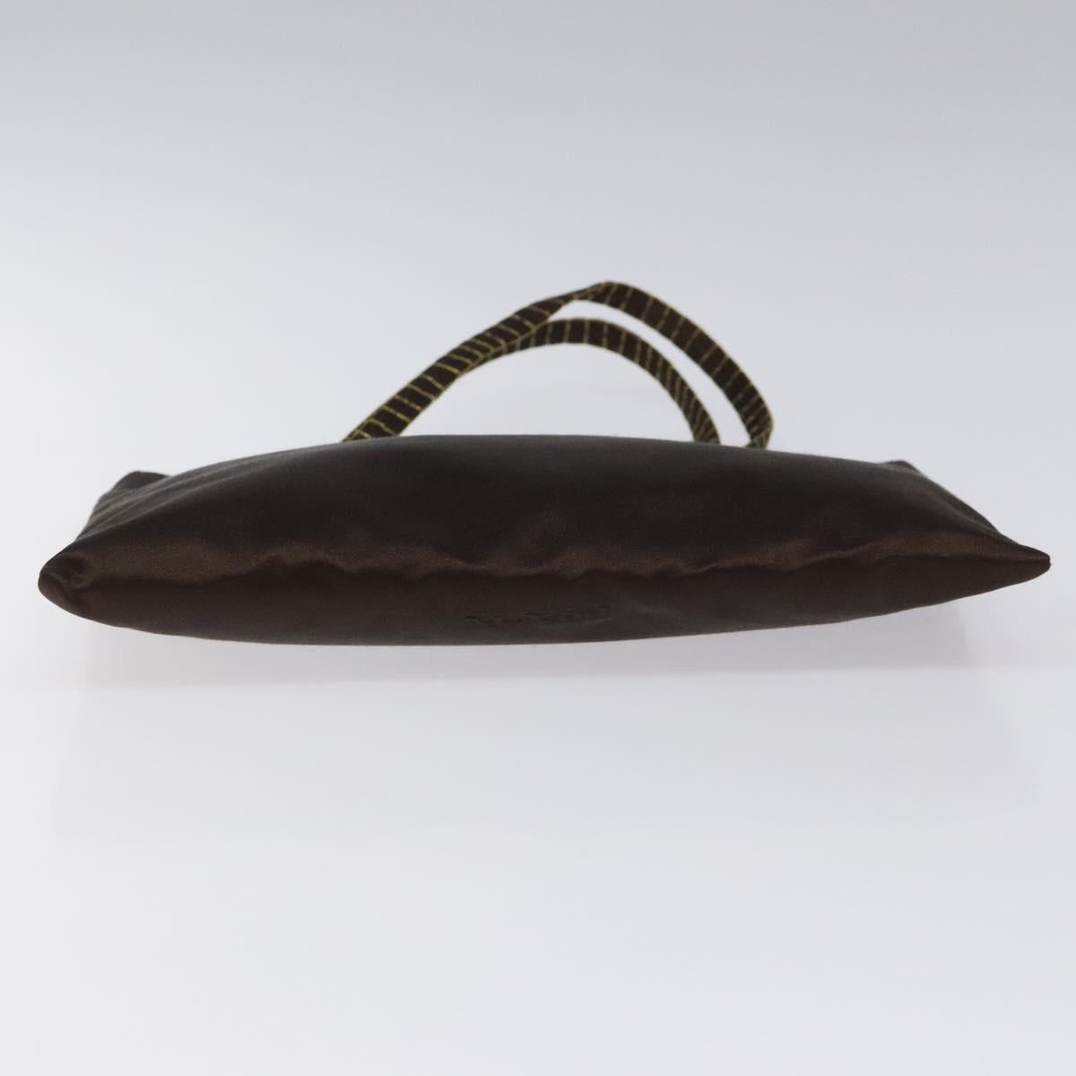 PRADA Hand Bag Satin Dark Brown Gold Auth fm4379V