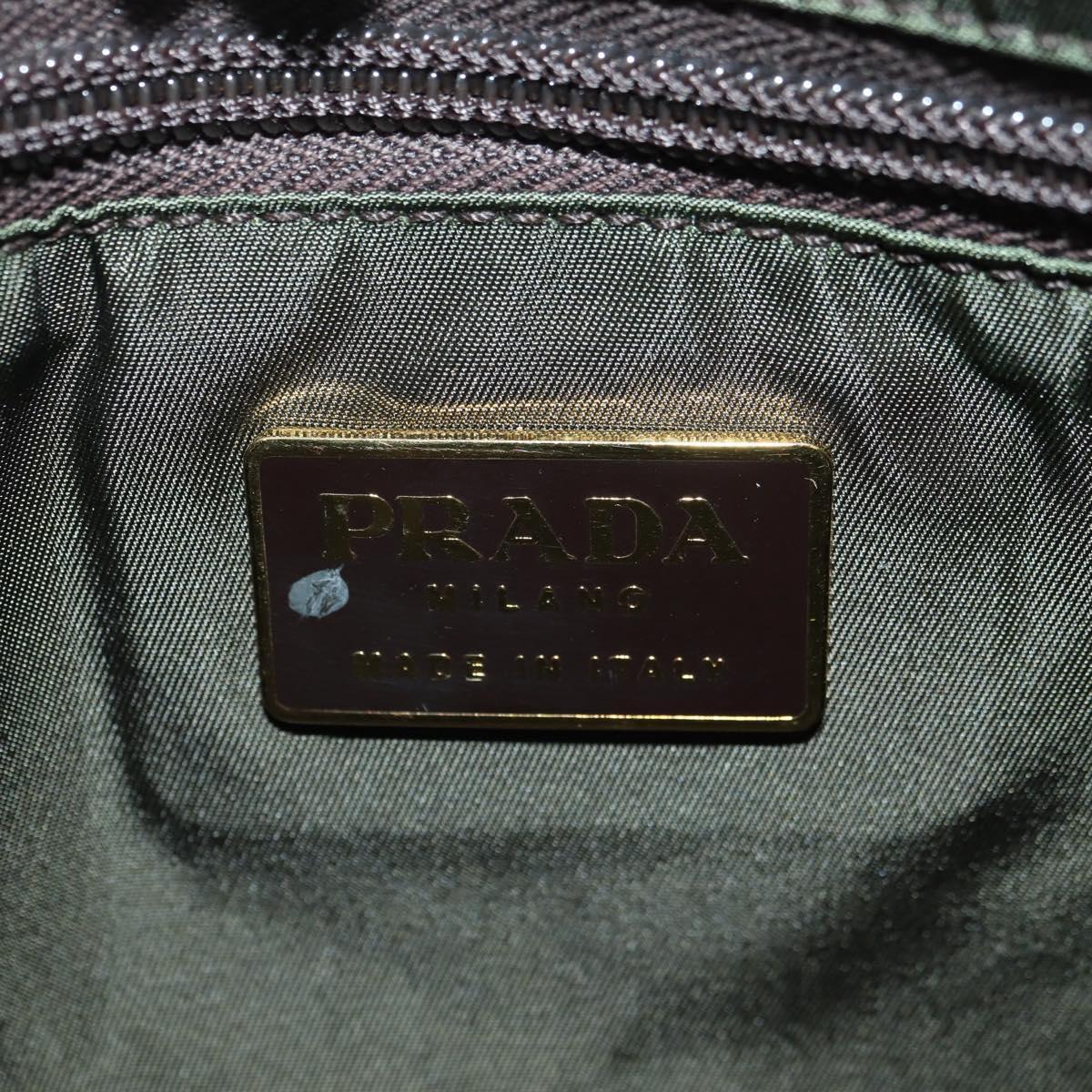 PRADA Hand Bag Satin Dark Brown Gold Auth fm4379A