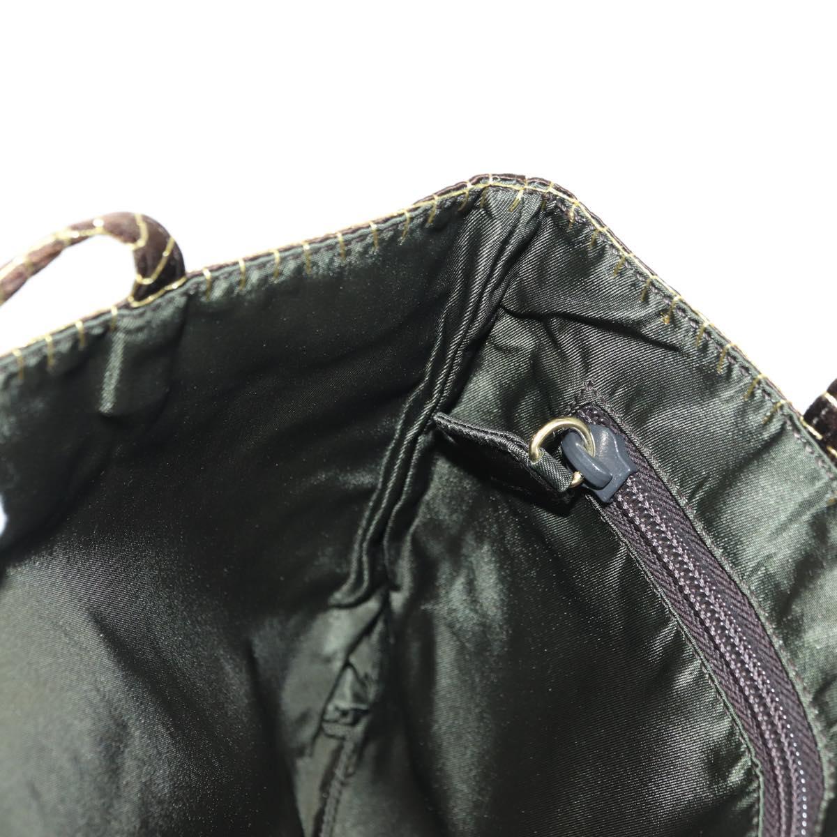 PRADA Hand Bag Satin Dark Brown Gold Auth fm4379A