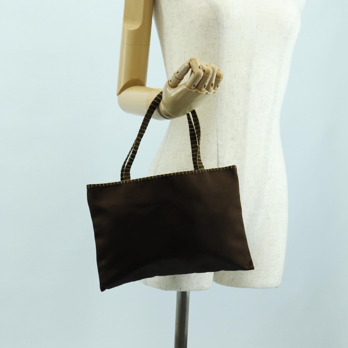 PRADA Hand Bag Satin Dark Brown Gold Auth fm4379A
