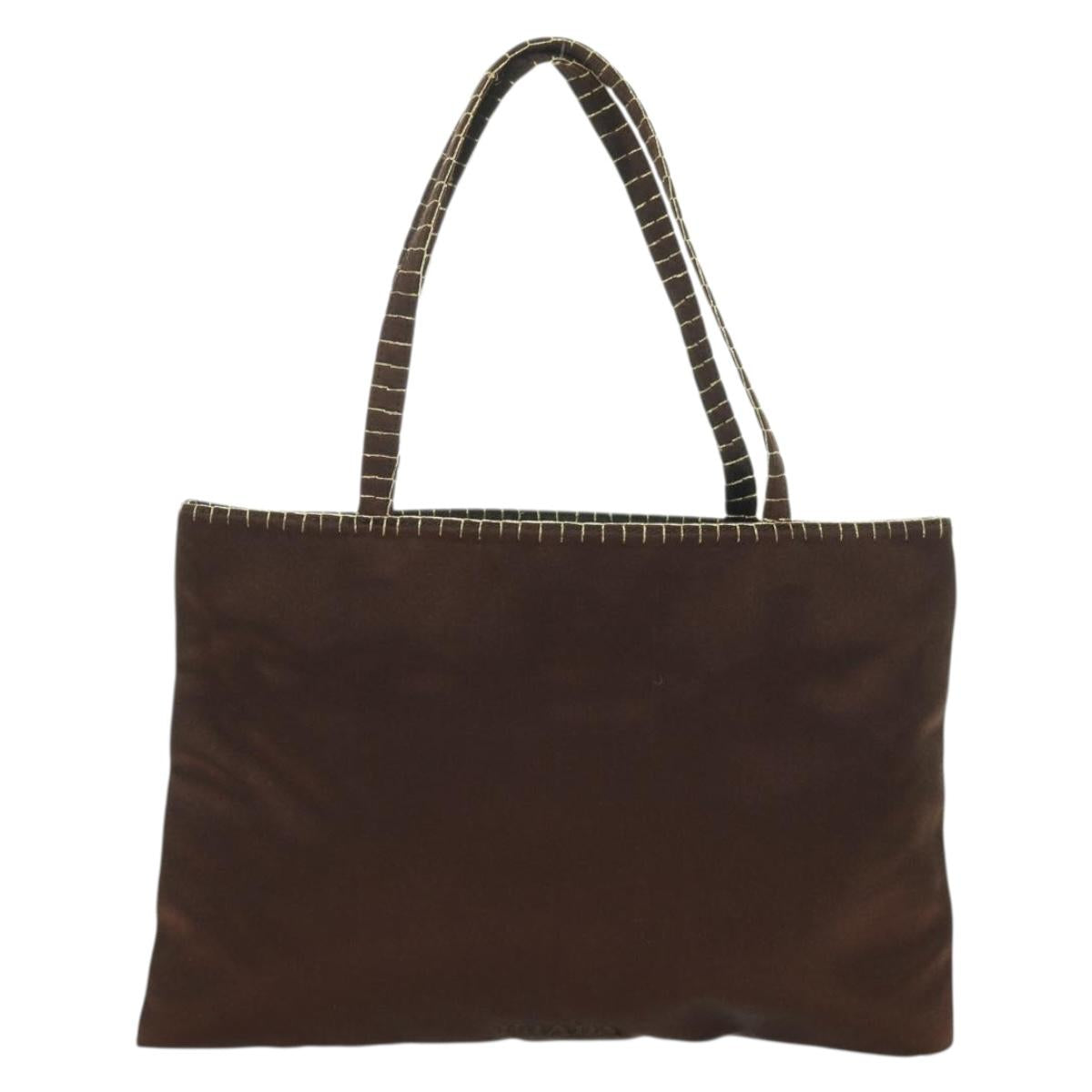 PRADA Hand Bag Satin Dark Brown Gold Auth fm4379A