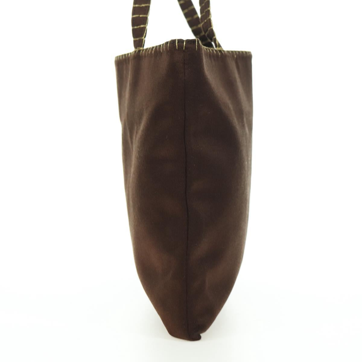 PRADA Hand Bag Satin Dark Brown Gold Auth fm4379A