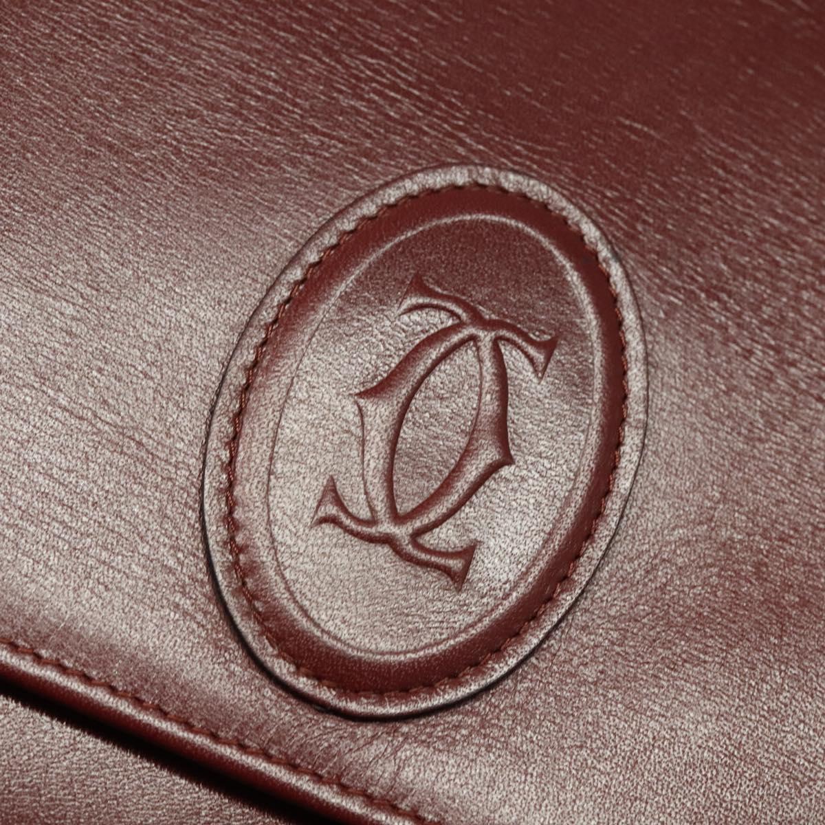 CARTIER Must Line Shoulder Bag Leather Bordeaux Gold Auth fm4381