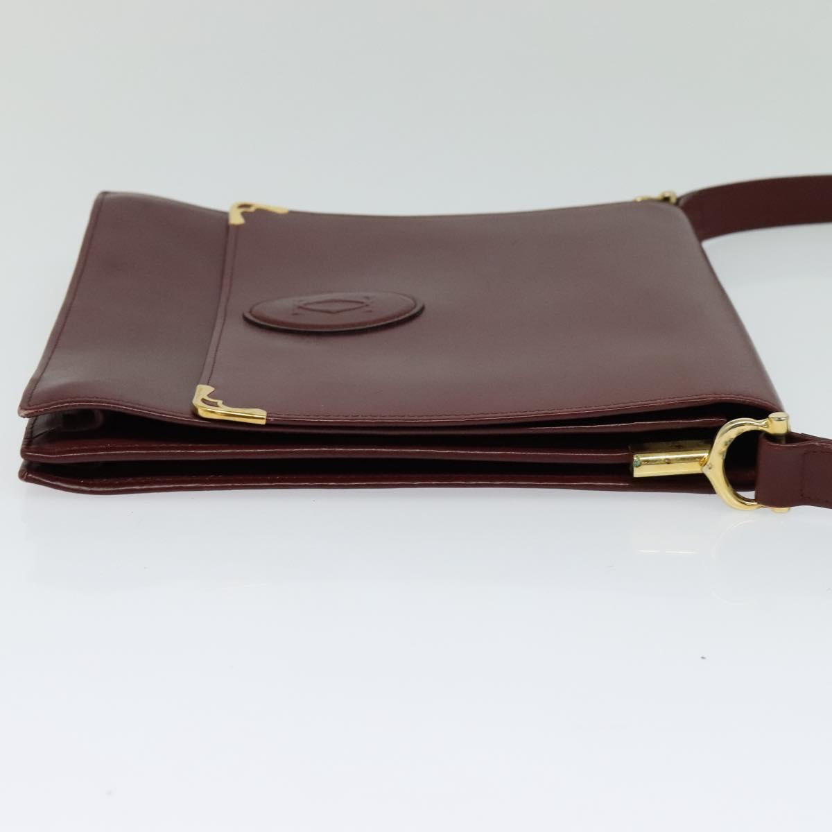 CARTIER Must Line Shoulder Bag Leather Bordeaux Gold Auth fm4381