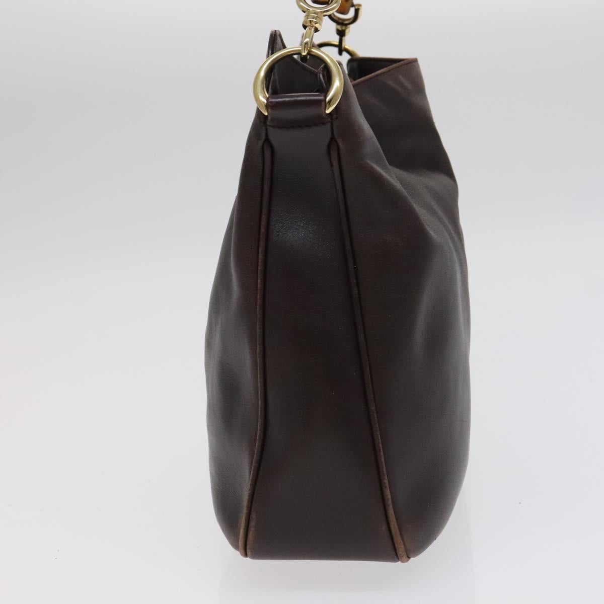GUCCI Bamboo Shoulder Bag Leather Brown Gold 001 1705 1638 Auth fm4382