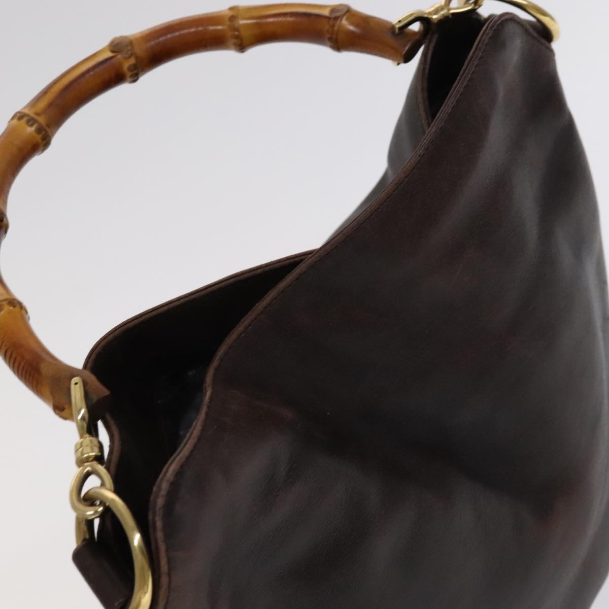 GUCCI Bamboo Shoulder Bag Leather Brown Gold 001 1705 1638 Auth fm4382