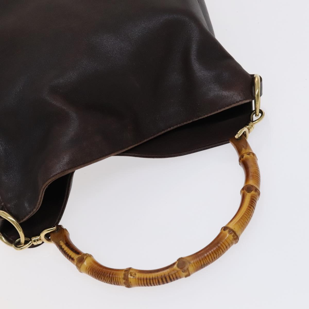 GUCCI Bamboo Shoulder Bag Leather Brown Gold 001 1705 1638 Auth fm4382