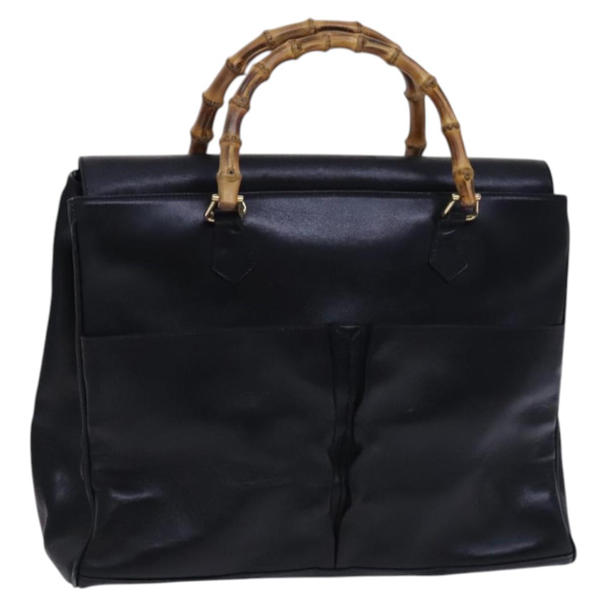 GUCCI Bamboo Hand Bag Leather Black Gold 002 2855 0322 0 Auth fm4384