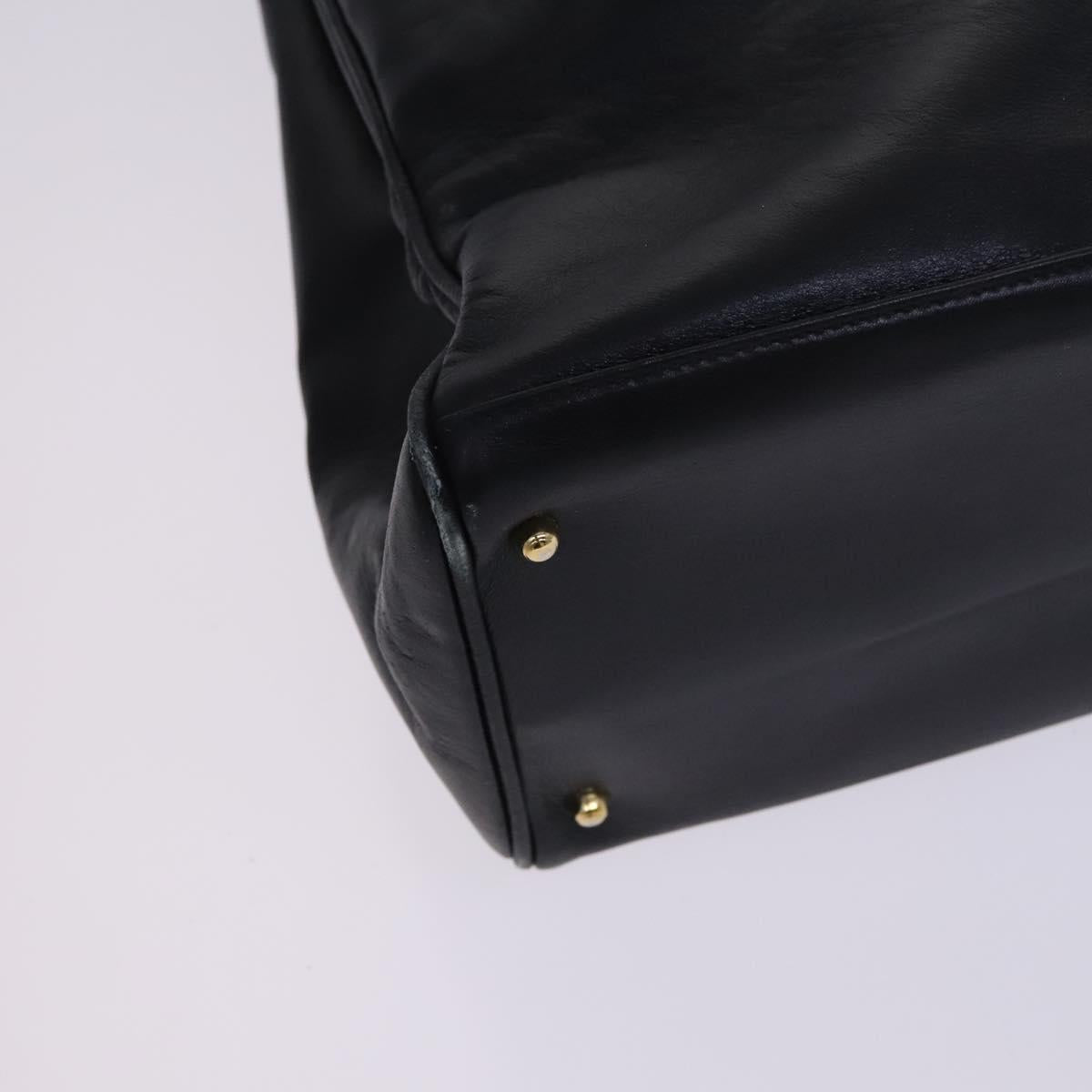 GUCCI Bamboo Hand Bag Leather Black Gold 002 2855 0322 0 Auth fm4384