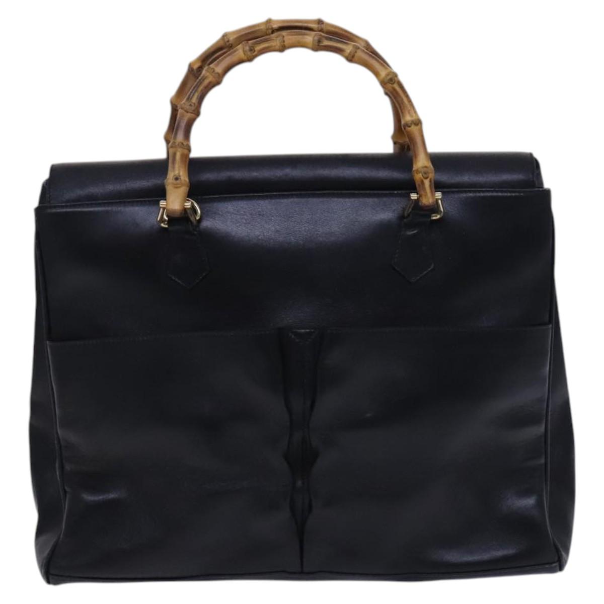 GUCCI Bamboo Hand Bag Leather Black Gold 002 2855 0322 0 Auth fm4384