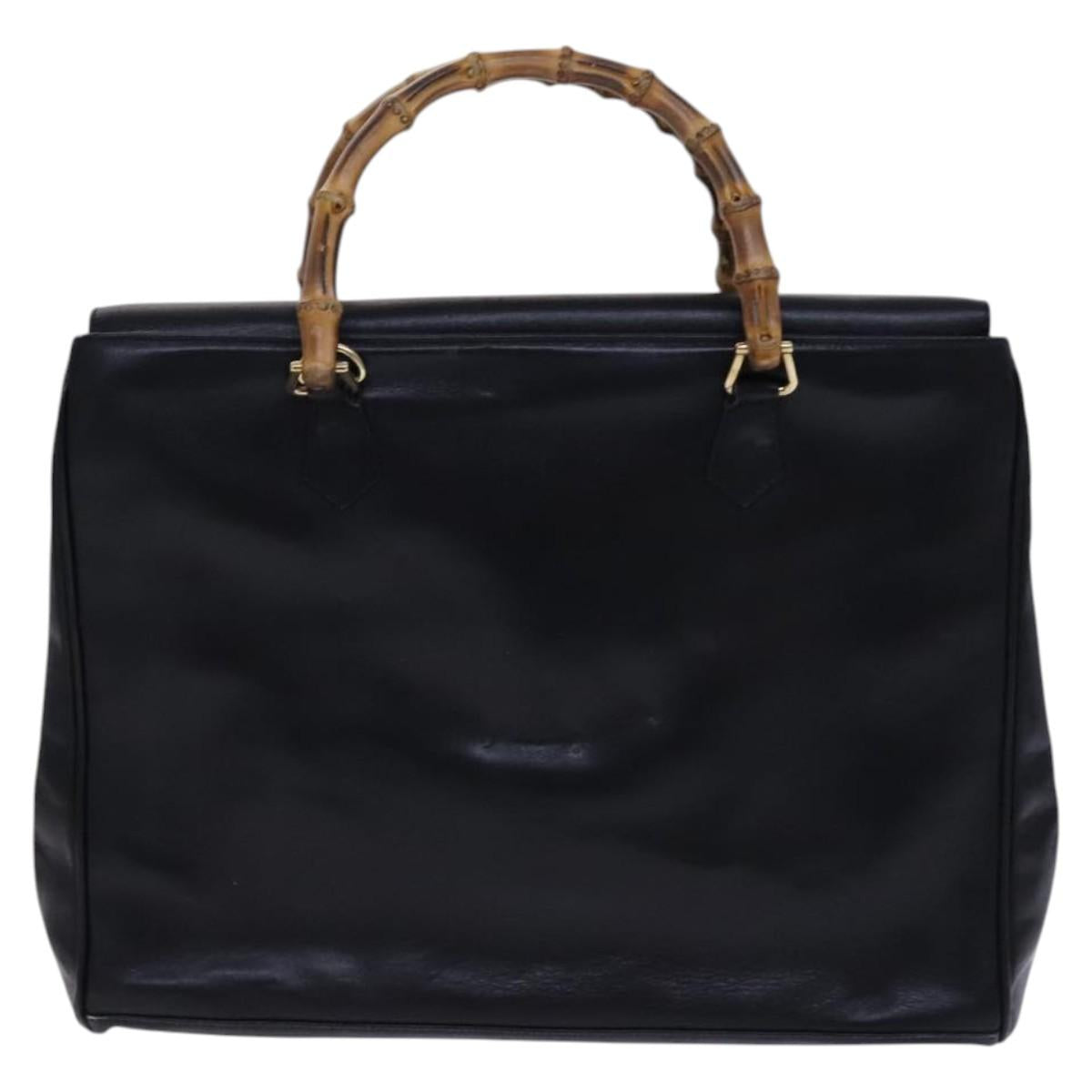GUCCI Bamboo Hand Bag Leather Black Gold 002 2855 0322 0 Auth fm4384