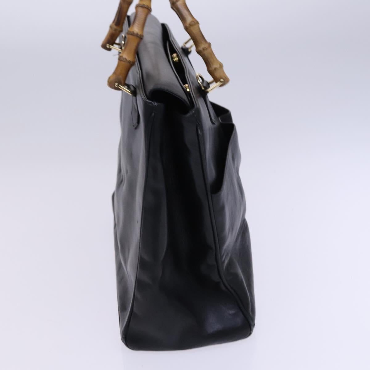 GUCCI Bamboo Hand Bag Leather Black Gold 002 2855 0322 0 Auth fm4384
